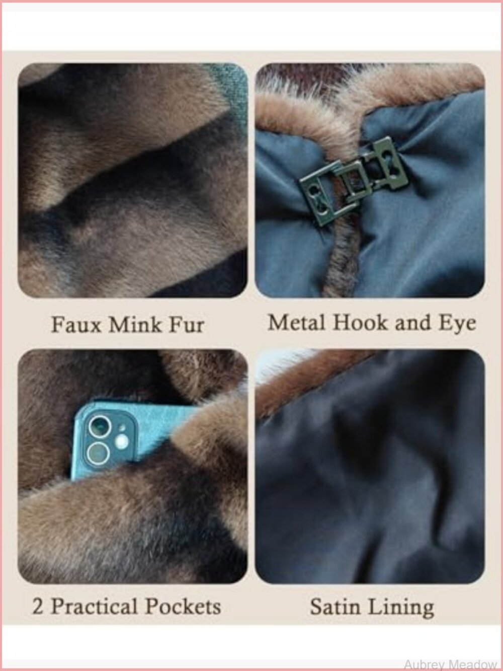 Cropped Faux Fur Jacket with Pockets Long Sleeve Shaggy Warm Fall Winter Coat - Picture 4 of 7